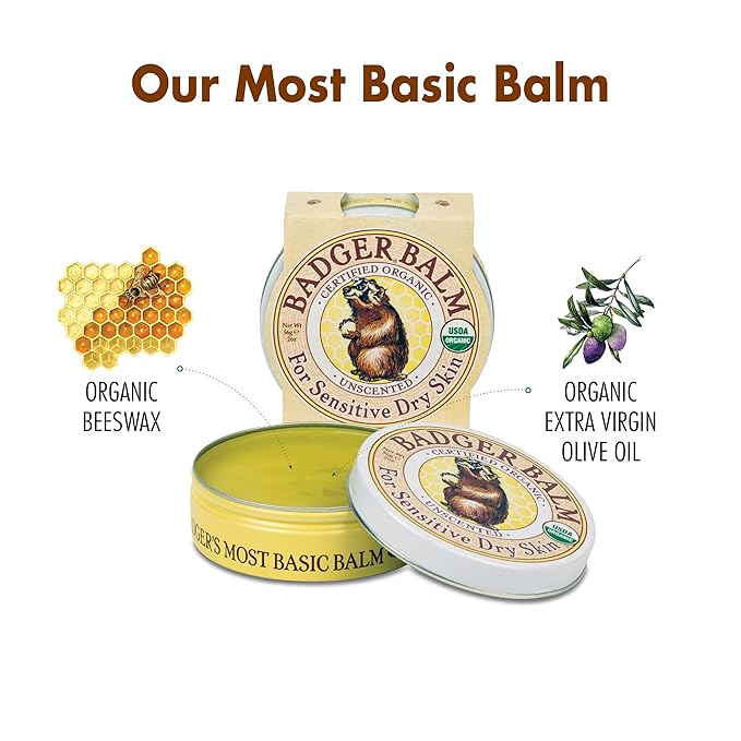 Badger - Unscented Dry Skin Balm, Sensitive Skin Balm, Moisturizing Balm for Dry Cracked Skin, Unscented Balm, Skin Moisturizer Balm, 2 oz (3 Pack)-BrightBean Baby