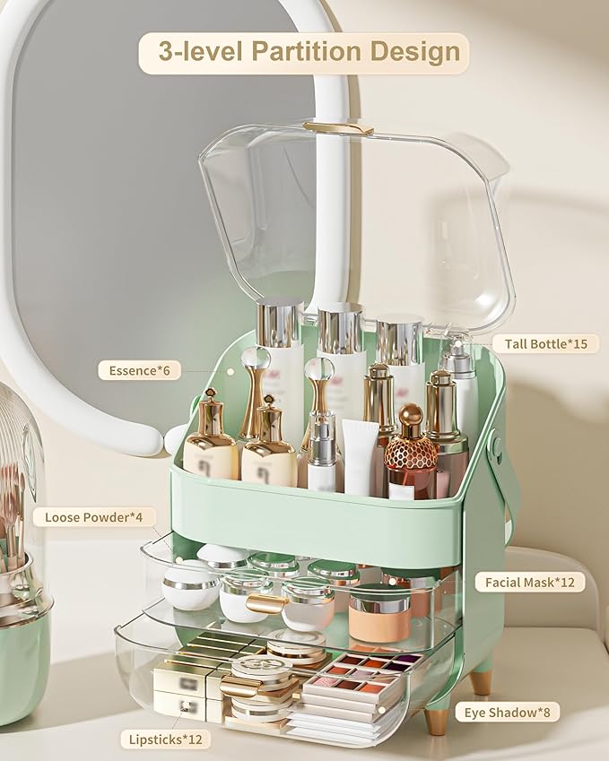 Makeup Organizer, Skincare Holder Bathroom Counter Organizer, Storage Box Cosmetic Display Cases, Teen Girl Gifts Trendy Stuff Make up Organizers for Vanity, Dresser, Countertop (Green)-BrightBean Baby