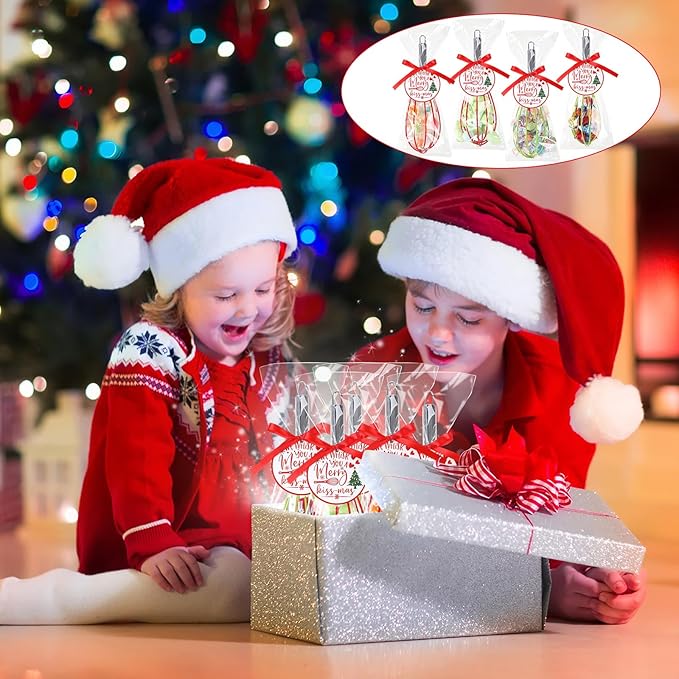 100 Sets 8 Inch Christmas Whisks Gifts DIY Fillable Christmas Tree Ornaments Xmas Colored Silicone Whisks for Cooking Heat Resistant Egg Beaters with Card Rope Bag for Candy Holder