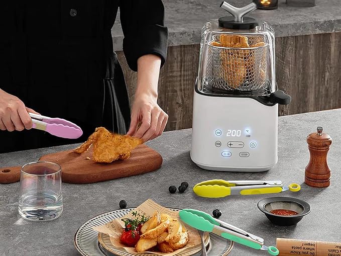 Mini Tongs with Silicone Tips 7 Inches Silicone Cooking Tongs, Set of 3 (Mint)