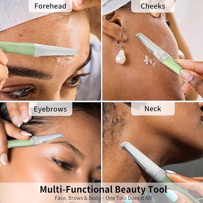 Face Razors for Women, Dermaplane Razor for Women Face, Eyebrow Razor, Facial Razors, Dermaplaning Tool, Reusable Metal Handle with 4 Microblades for Sensitive Skin, Peach Fuzz Remover, Green-BrightBean Baby