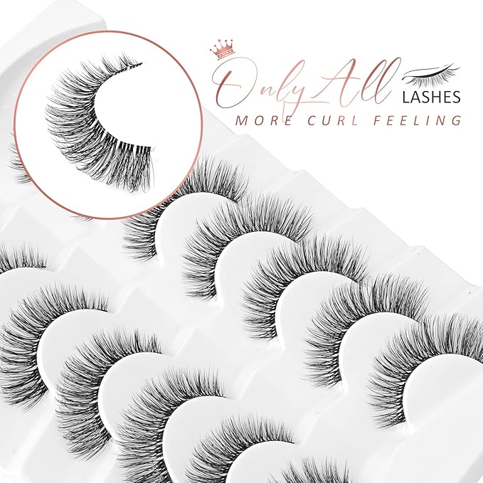 Onlyall Natural Eyelashes Mink False Eyelashes Natural Wispy Lashes Soft Clear Band Lashes Fluffy False Lashes 14MM A11-BrightBean Baby