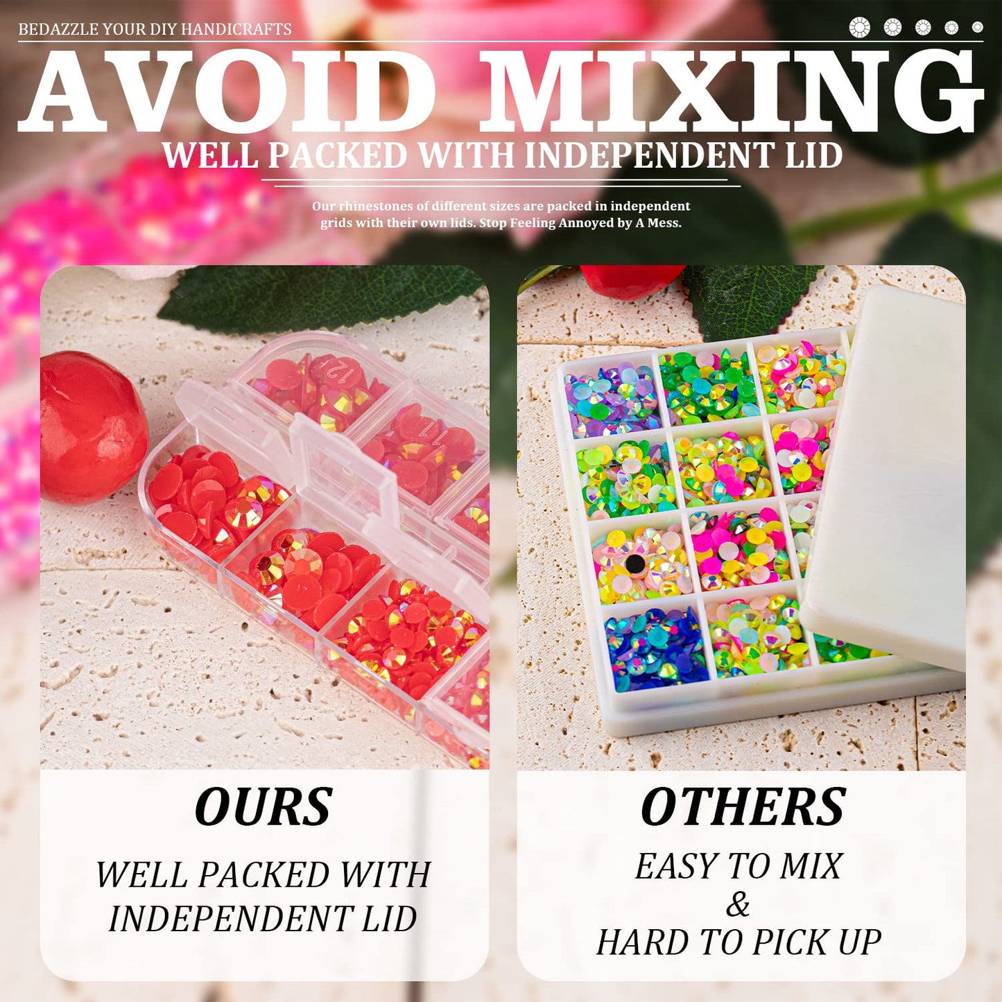 7000PCS Resin Rhinestones with Tweezers for Crafting, 2/3/4/5/6mm Flatback Jelly Rhinestones, 4 Box Red AB Non Hotfix Crystal Gems for DIY Crafts Mugs Tumblers Clothes Makeup Nail-BrightBean Baby