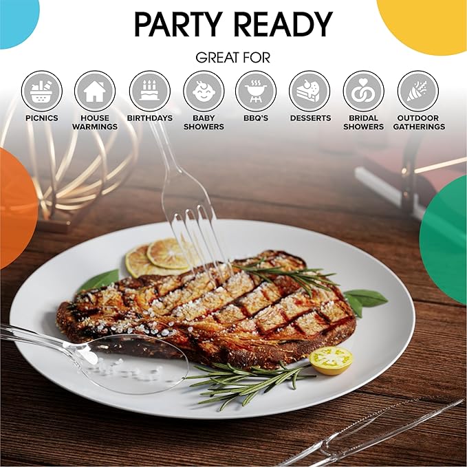 Party Solids Clear Plastic Silverware Heavy Duty 300 Pieces Clear Plastic Cutlery Sets, Utensil Sets, 100 Of Each Forks, Knives & Spoons Disposable Cutlery Set, Flatware Set For Party Supplies
