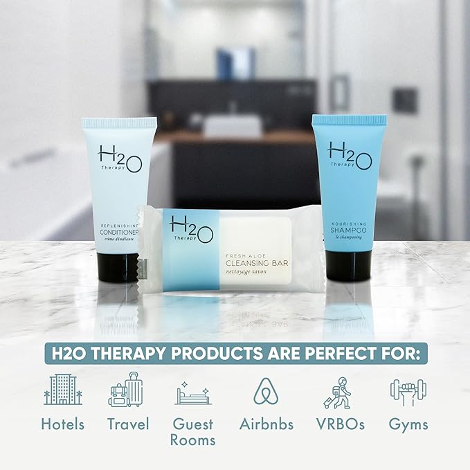 H2O Therapy Hotel Soaps and Toiletries Bulk Set | 1-Shoppe All-In-Kit Amenities for Hotels & Airbnb | 0.85 oz Hotel Shampoo & Conditioner, 1 oz Bar Soap Travel Size | 150 Pieces-BrightBean Baby