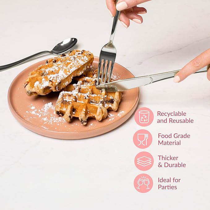 Prestee 600 Plastic Silverware Set, Silver Plastic Utensils, Disposable Flatware Set with Forks 200, Spoons, Knives, Heavy-Duty Bulk Silverwares for Christmas Parties and Events