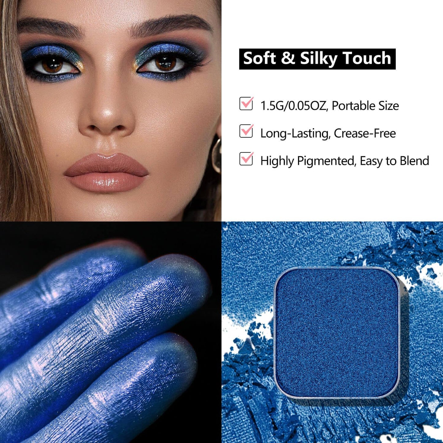 Magnetic Blue Single Eyeshadow Matte Shimmer Highly Pigmented Blendable Longwear Powder in Magnetic Refill Pan for Custom Palette Easy to Apply and Remove (Abyss)-BrightBean Baby
