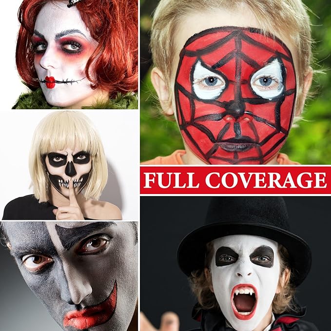 3 Pcs Halloween Face Paint Special Effects Makeup Kit,Water-based Black White Red Face Body Paint,Clown Cosplay SFX Joker Zombie White Makeup Professional Face Painting Kit for Adult-BrightBean Baby