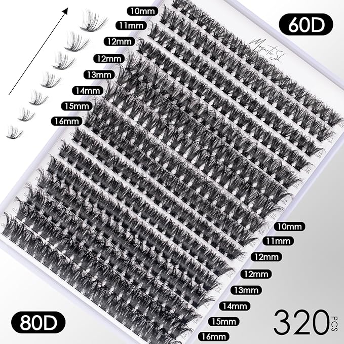 DIY Lash Extensions Kit 320pcs Individual Lashes Clusters 60D 80D D Curl Eyelash Extension Kit with Applicator and Lash Bond&Seal,Clusters Lash Glue Remover For False Eyelash Mix 10-16mm (60D+80D KIT)-BrightBean Baby