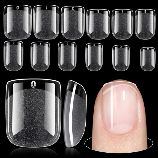 TOMICCA Short Nail Tips Extra Short Square Nail Tips, 192Pcs Fake Nails 12 Sizes Acrylic Clear Nails for Beginner and Professional DIY Gel Nails Salon-BrightBean Baby