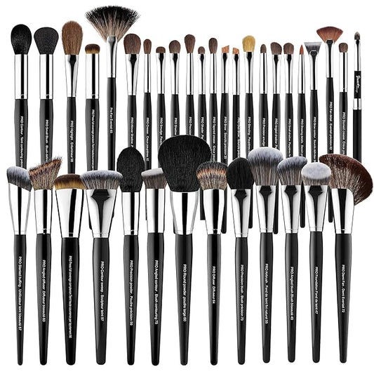 Bueart Design 36Pcs PRO Grade Natural Goat Hair Pony Bristles Makeup Brushes Set with Super Holder Professional-Grade Precision & Luxury Brush for beauty enthusiasts&professionals Makeup Artist-BrightBean Baby