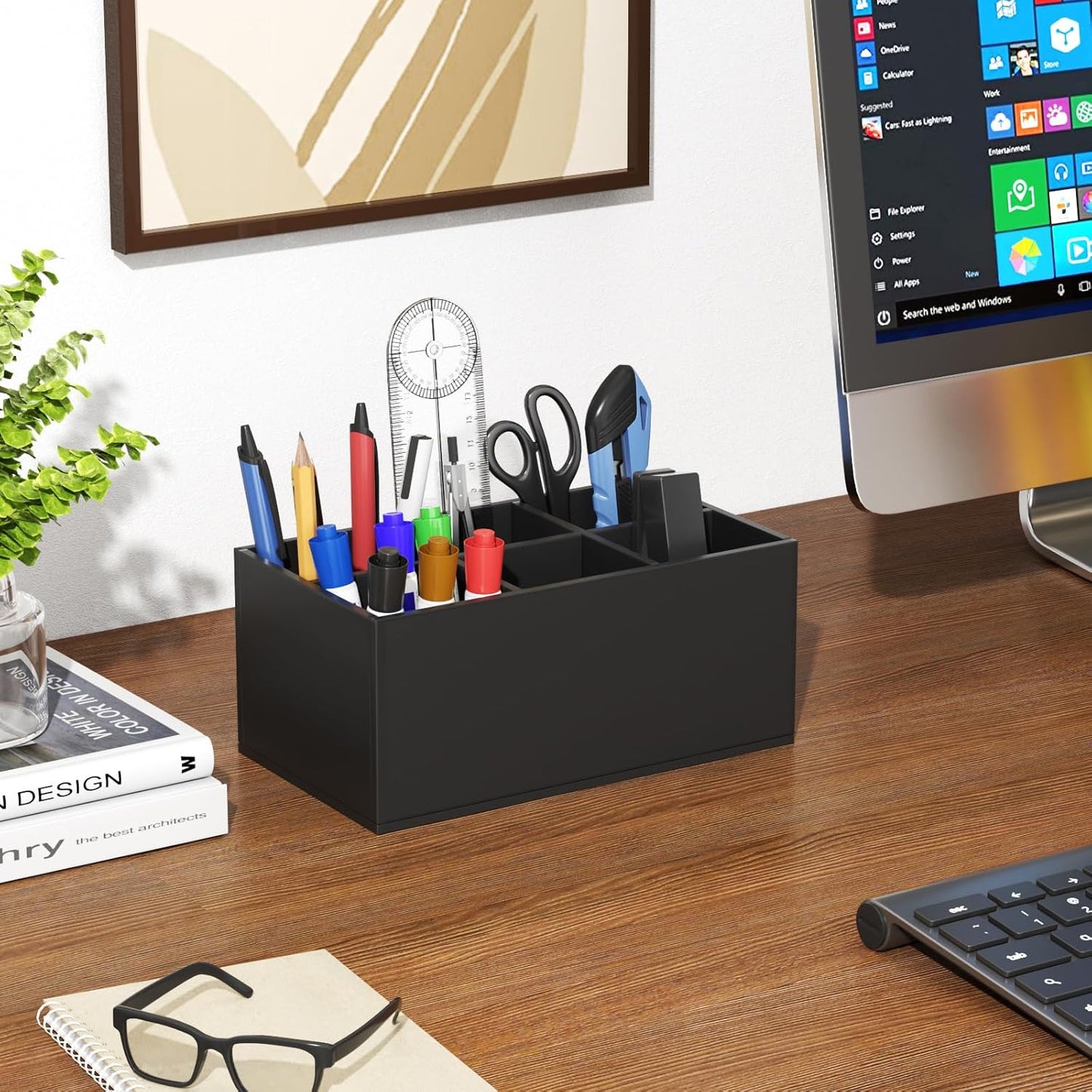 HIIMIEI Black Makeup Brush Holder Organizer Acrylic 6-Slots Cosmetic Brushes Storage Organizer for Vanity Countertop-BrightBean Baby