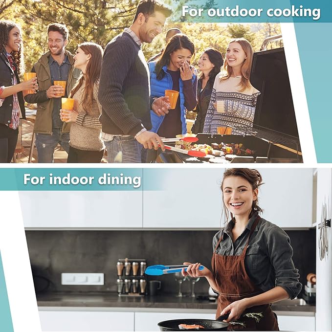 Kitchen Tongs Set of 3, Cooking Tongs with Silicone Tips, Non-Stick Non-Scratch Heat Resistant Tongs for Grilling Cooking BBQ Salad Serving (Multicolor, 7/9/12 Inch)