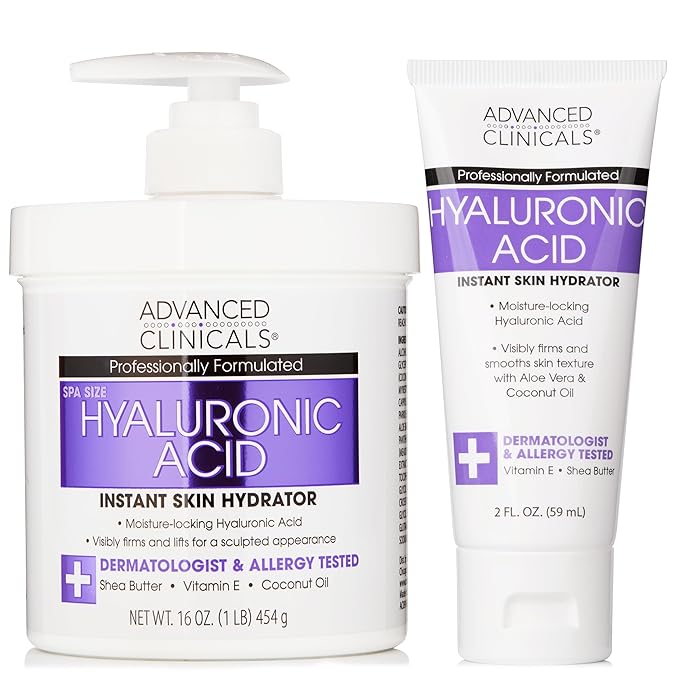 Advanced Clinicals Hyaluronic Acid Moisturizer Body Cream W/Vitamin E | Hydrating Cream & Body Lotion For Women & Men To Help Improve Look of Wrinkles, Dry Skin, Crepey Looking Skin, W/Travel Size-BrightBean Baby