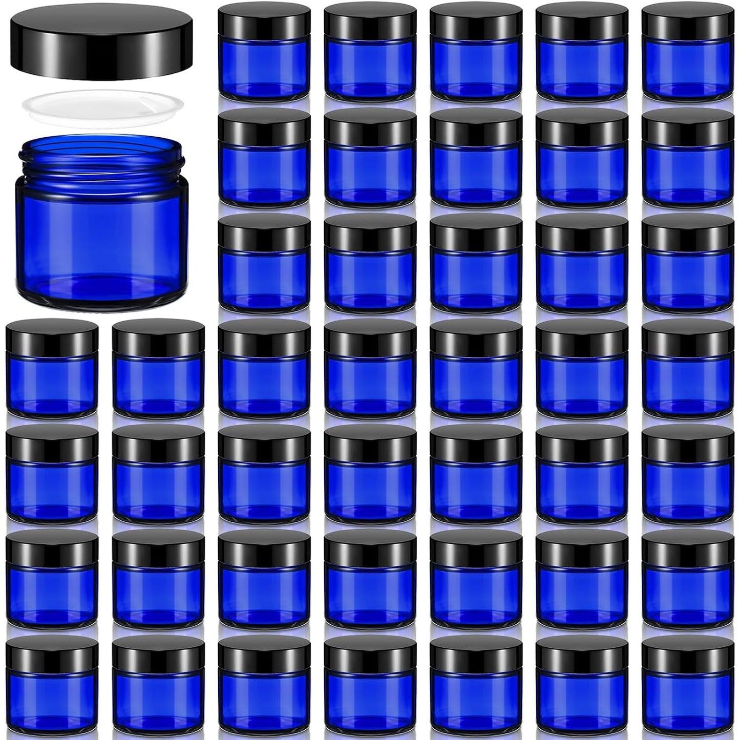 Domensi 72 Pcs 2 oz Glass Jars with Lids Travel Size Round Leakproof Empty Cosmetic Jars with Inner Liners Lid for Storing Makeup Lotions Face Cream Ointments Candle DIY Making (Cobalt Blue)-BrightBean Baby