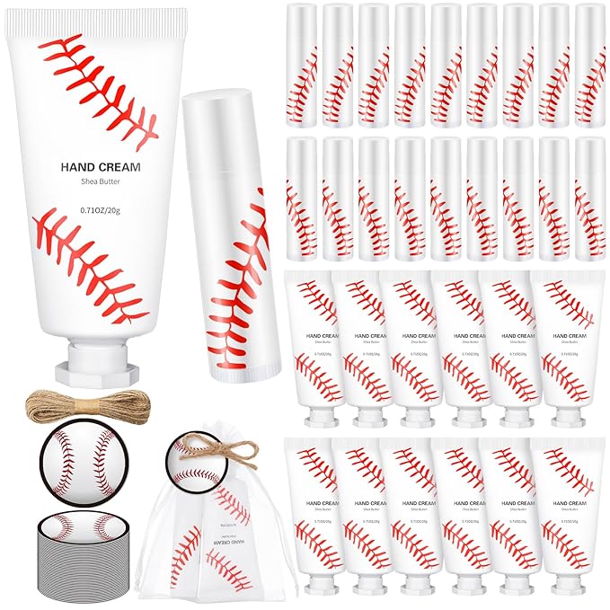 144 Pcs Baseball Lip Balm Hand Cream Set Baseball Party Supply, Include 36 Baseball Lip Balm 36 Moisturizing Hand Cream 36 Baseball Bag 36 Baseball Card and Rope for Baseball Accessories Gifts-BrightBean Baby