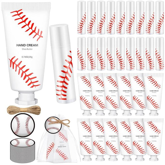 144 Pcs Baseball Lip Balm Hand Cream Set Baseball Party Supply, Include 36 Baseball Lip Balm 36 Moisturizing Hand Cream 36 Baseball Bag 36 Baseball Card and Rope for Baseball Accessories Gifts-BrightBean Baby