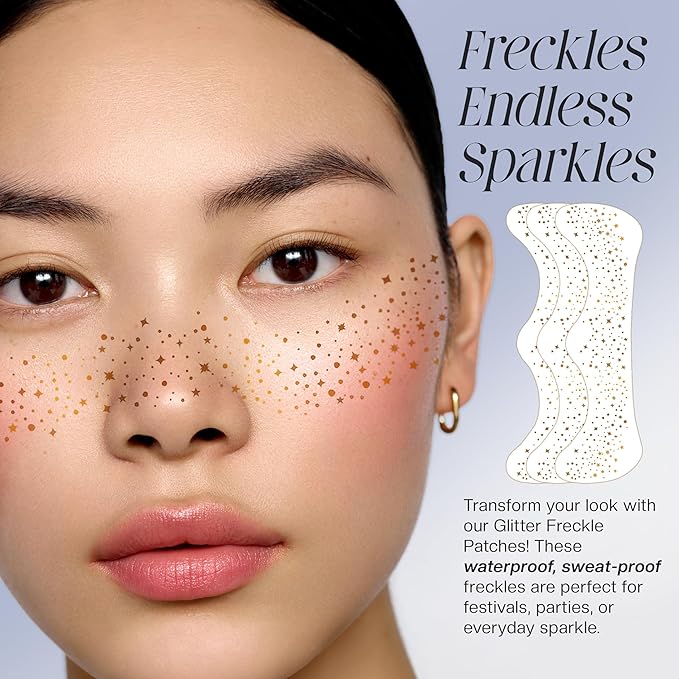Glitter Freckles Face Tattoo, 10 Pcs Silver Face Glitter Freckles for Women, Festival Outfits for Women Rave Accessories Fake Tattoos, Sparkle Makeup Patches, Waterproof Speckles Patches,Mini Makeup-BrightBean Baby