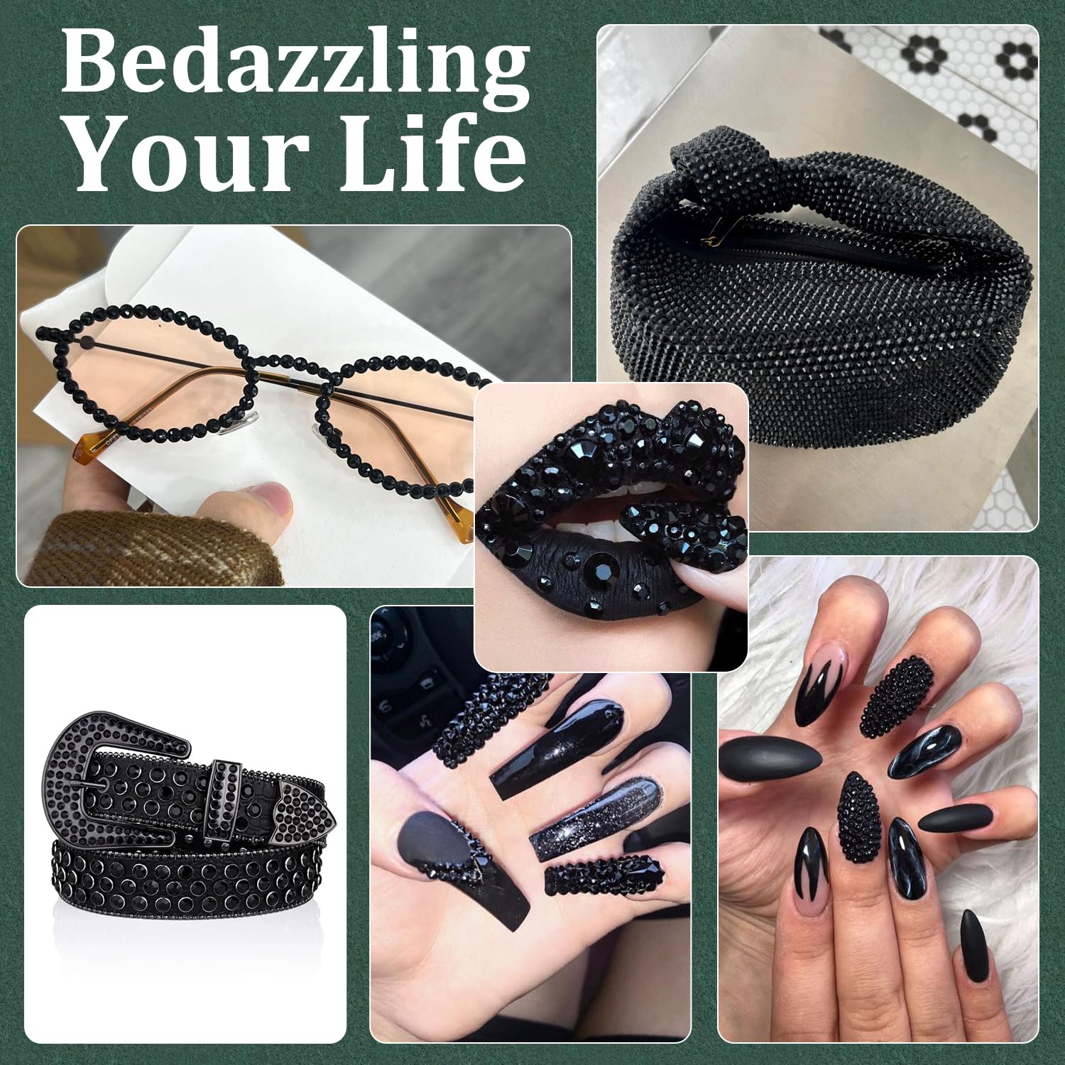 Resin Rhinestones for Crafting with B7000 Jewelry Glue, 2 Boxes Black Flatback Crystals with 3Pcs 10ml Glue for Bedazzling Crafts DIY Nail Art Makeup，Non Hotfix Gems for Clothing Shoes-BrightBean Baby