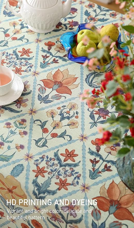ISAENNE Designer Linen Elegant Tablecloth Rectangular,Colorful Floral Bohemian Table Cloth,Wrinkle Resistant Decor Tablecloths for Dining Thanksgiving Kitchen Party,55"*87"-Floralsea A