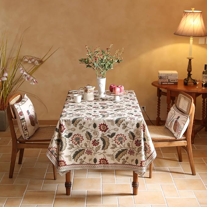 ISAENNE Designer Provence Floral Small Rectangular Tablecloth,Linen Colorful Washable Indoor Table Cloth,Durable Decor Tablecloths for Dining Thanksgiving Kitchen Christmas,55"*71"-Ratina