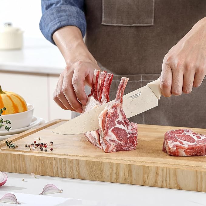 Premium Quality 8-Piece Knife Set with Block, Lightweight and Strong, ﻿ Ergonomic Handles for Home,Dishwasher Safe ﻿