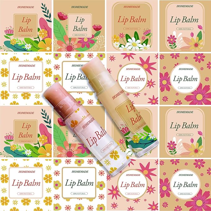 CRASPIRE Lip Balm Labels 80pcs Homemade Lip Balm Labels 2” Clear Lip Balm Labels for Tubes Printable Waterproof Lip Balm Stickers Labels for Lip Balm Handcream Candle Container（Flowers-Orange Yellow）-BrightBean Baby