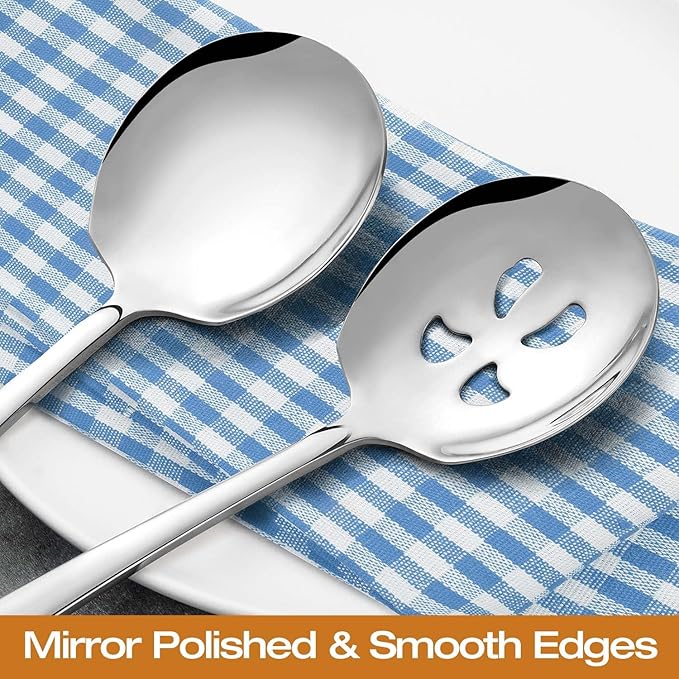 Extra Large Serving Spoons Set 11.7-Inch Serving Slotted Spoon and Serving Spoon 18/8 Stainless Steel Big Serving Utensil for Buffet, Parties, Catering - Dishwasher Safe(2-Pack, Silver)