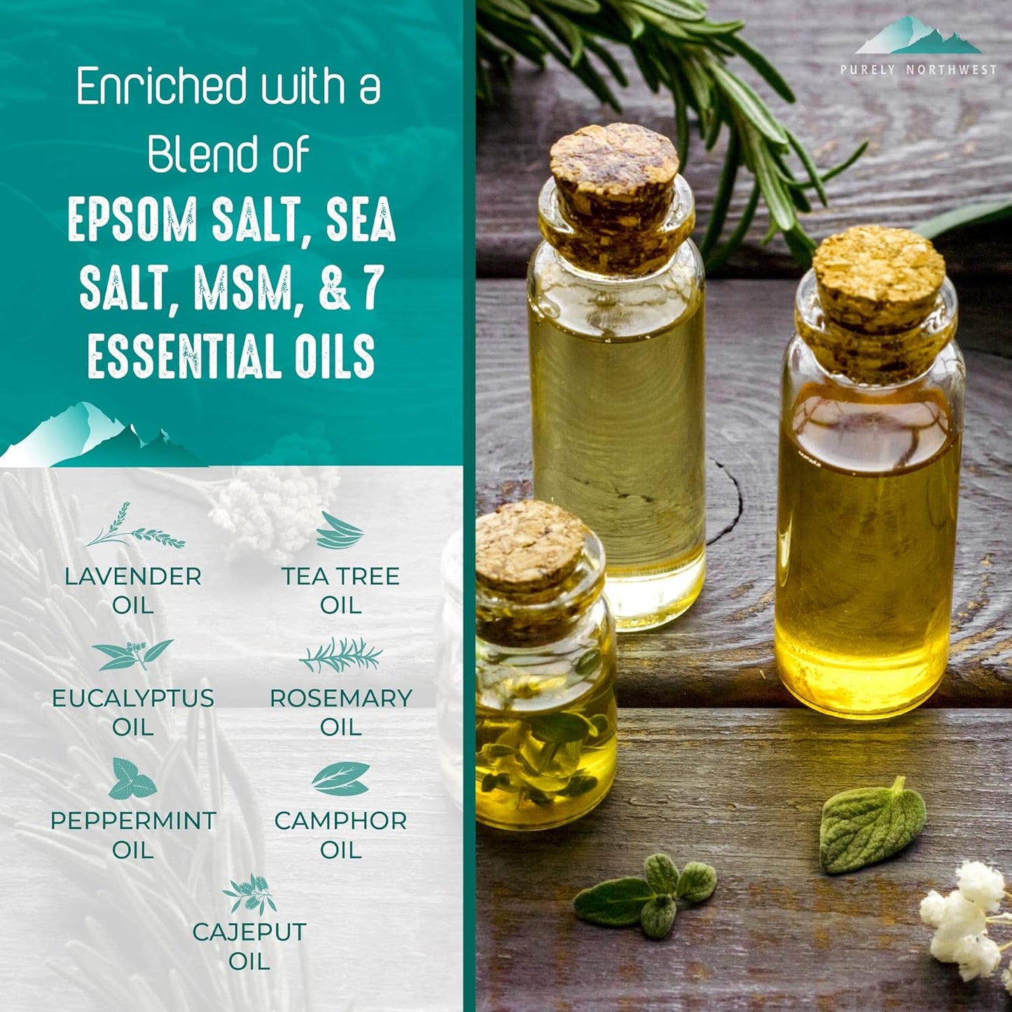 Epsom Salt Tea Tree Foot Soak-Toenail Repair, Softens Thick Calluses & Corns, Stubborn Foot Odor, Athletes Foot Burning & Itching, Damaged Discolored Nails: Purely Northwest USA 16 ounces/1Lb-BrightBean Baby