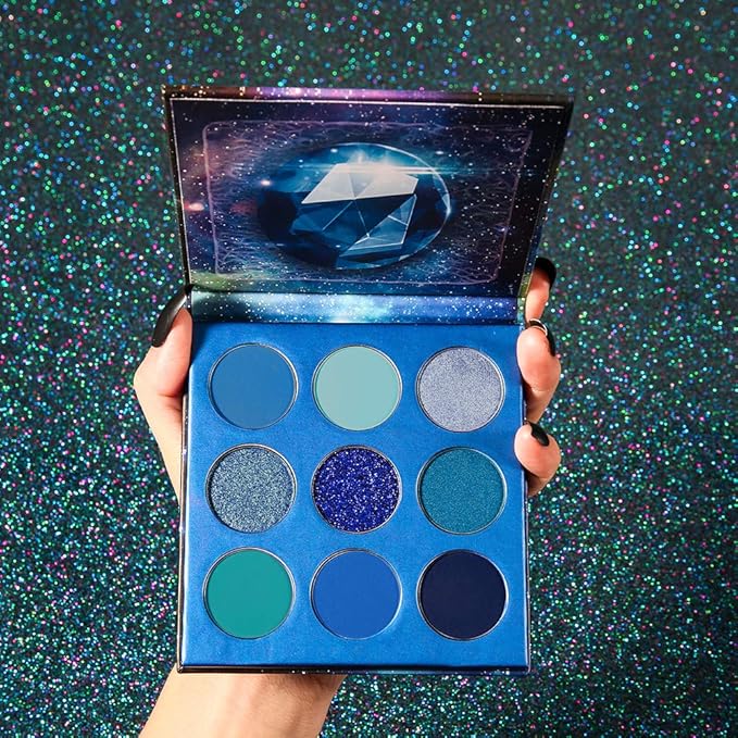 docolor Eyeshadow Palette 9 Colors Blue Eyeshadow Gemstone Shadow Palette Highly Pigmented Mattes Shimmers Smokey Glitter Cream Colorful Powder Blendable Long Lasting Waterproof Makeup Palette-BrightBean Baby