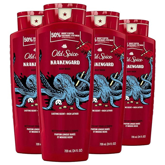 Old Spice Body Wash for Men, Krakengard, Long Lasting Lather, 24 FL OZ (Pack of 4)-BrightBean Baby