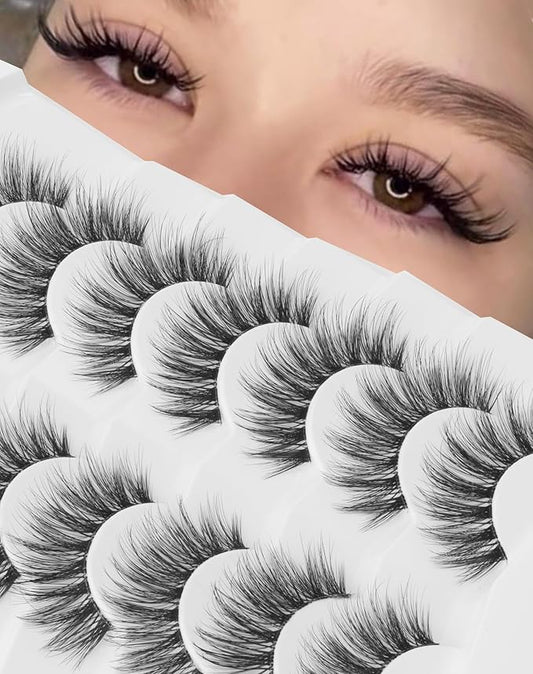 Onlyall False Eyelashes Natural Lashes Wispy Lashes Natural Look False Eyelashes Natural Flared Eyelashes False Eye Lashes Fluffy Lashes 7 Pairs A28-BrightBean Baby