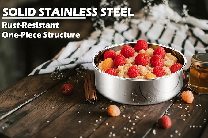 Leonyo 8Inch Round Cake Pans Set of 3, Stainless Steel Circle Layer Cake Baking Pans Set, Metal Round Baking Tins for Wedding Party, Dishwasher Oven Safe