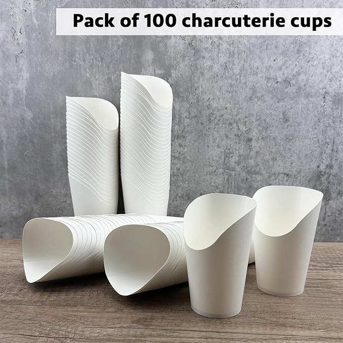 CAMKYDE 100 Pcs French Fries Holder, 12oz Disposable Paper French Fry Cups White Charcuterie Cups for all Occasions (12oz, White)