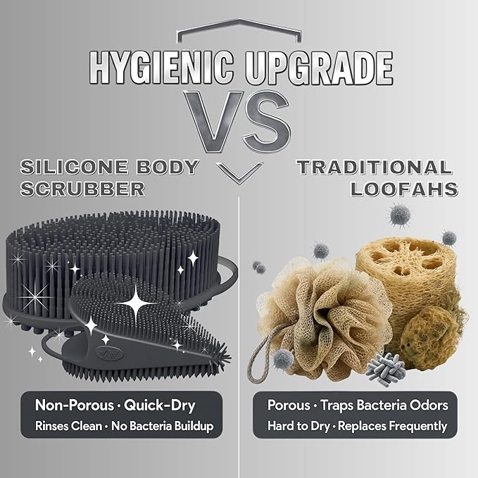 Avilana Silicone Body Scrubber – Gentle Shower Brush & Loofah Alternative- Food Grade & Lab Tested – Fast-Drying, Hygienic, BPA-Free Silicone Body Gentle Exfoliator (Dark Gray, Body & Face)-BrightBean Baby