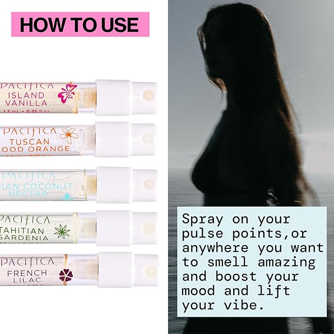 Pacifica Beauty, Wanderlust Spray Perfume Trial Set, Island Vanilla, 5 Scents, Fragrance Sampler Gift Set, Natural & Essential Oils, Clean, Vegan & Cruelty Free-BrightBean Baby