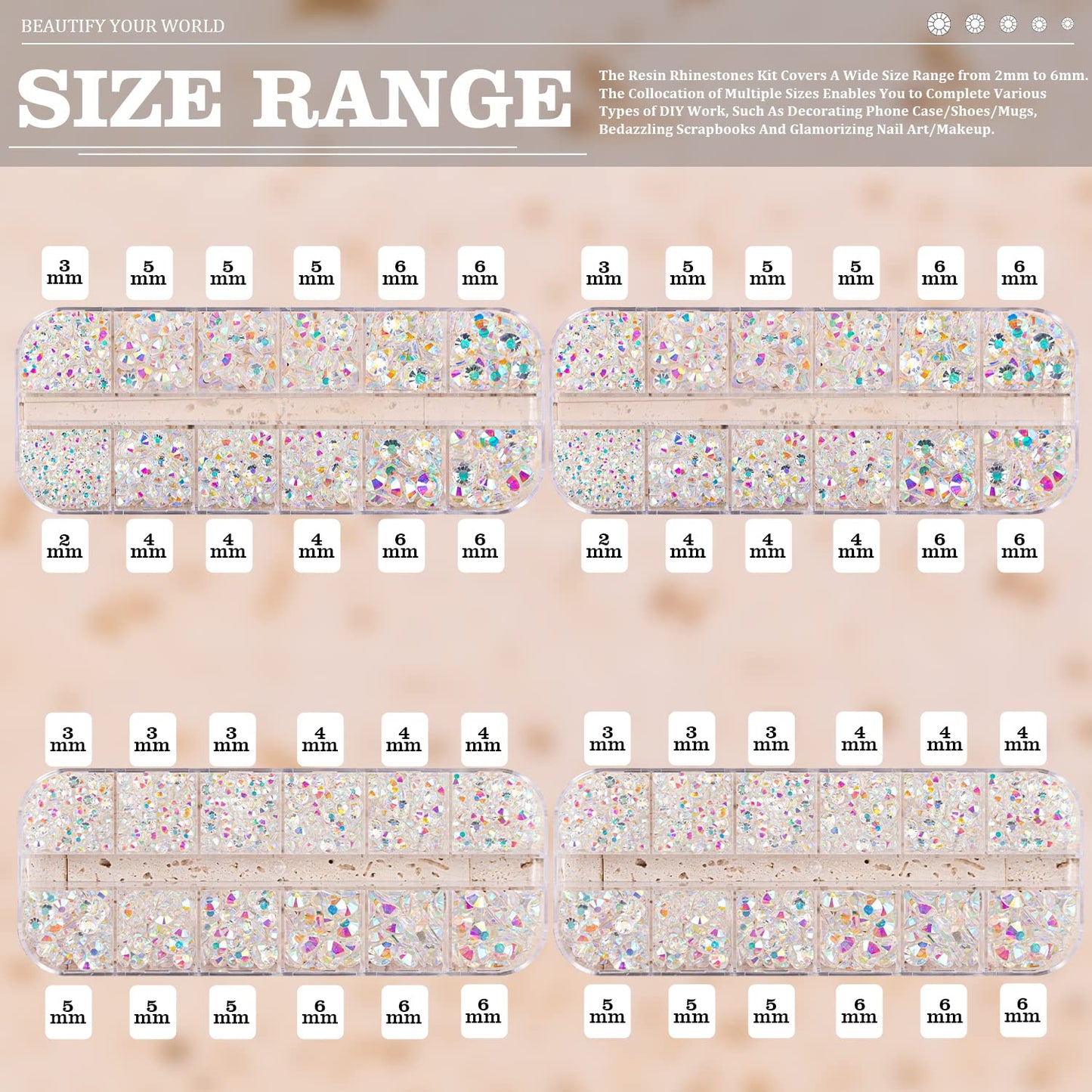 7000PCS Resin Rhinestones with Tweezers for Crafting, 2/3/4/5/6mm Flatback Jelly Rhinestones, 4 Box Transparent AB Non Hotfix Crystal Gems for DIY Crafts Mugs Tumblers Clothes Makeup Nail-BrightBean Baby