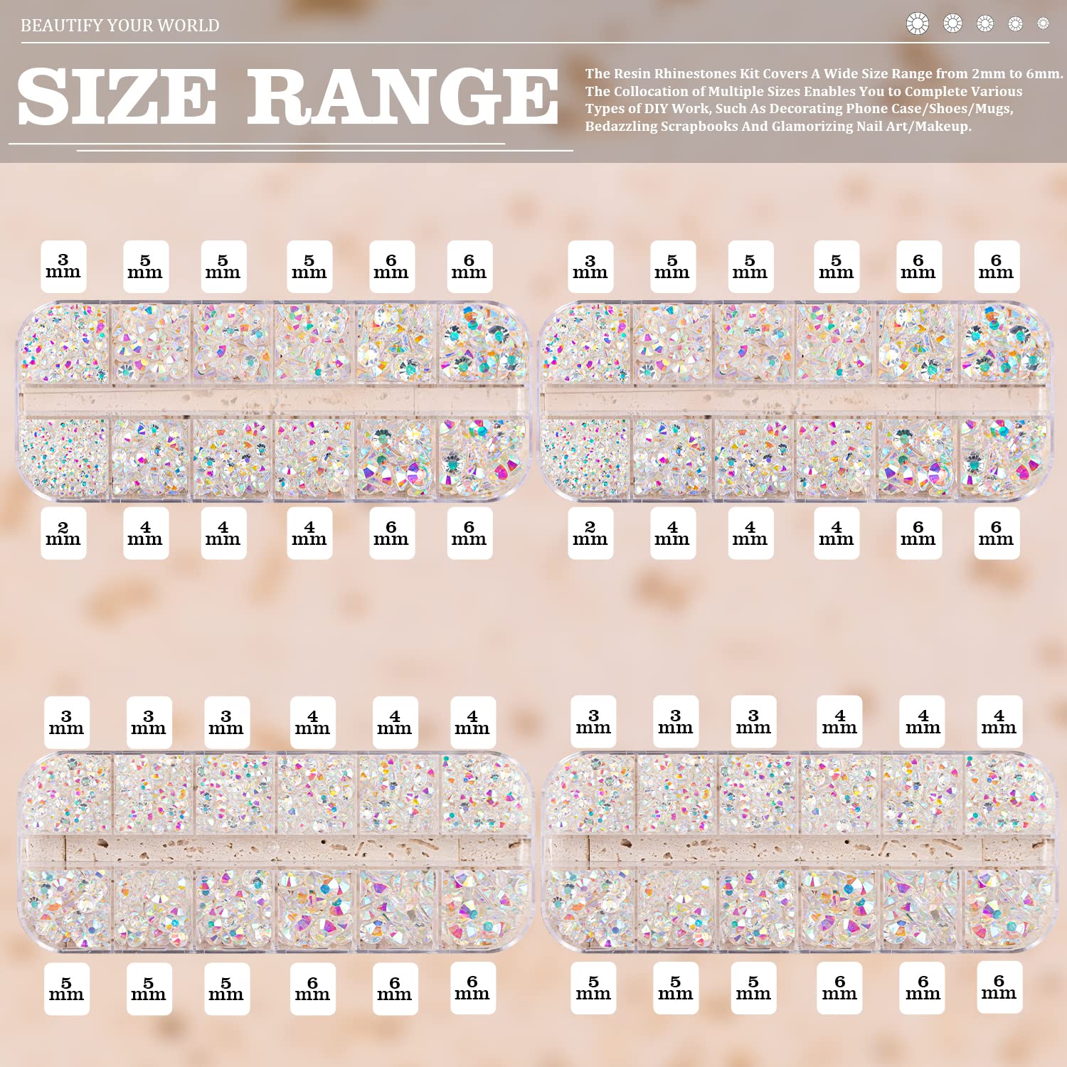 7000PCS Resin Rhinestones with Tweezers for Crafting, 2/3/4/5/6mm Flatback Jelly Rhinestones, 4 Box Transparent AB Non Hotfix Crystal Gems for DIY Crafts Mugs Tumblers Clothes Makeup Nail-BrightBean Baby