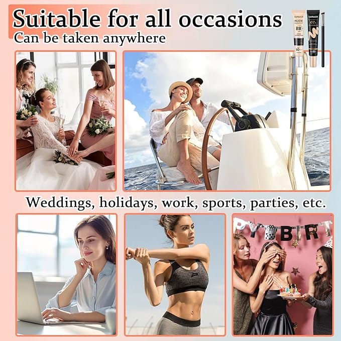 Full Coverage Concealer Foundation,Oil Control Long Lasting Lightweight BB Cream Tinted Face Moisturizer with SPF 50+ PA+++,Moisturizing CC Cream Liquid Foundation Makeup Brush Set（2 Pack）-BrightBean Baby