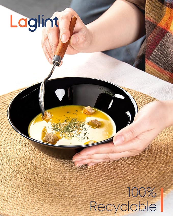 25OZ Cereal Soup Bowl Set of 4, Opal Glass 7.5 inch Black Bowls for Ramen, Noodle, Salad, Fruit, Dishwasher and Microwave Safe