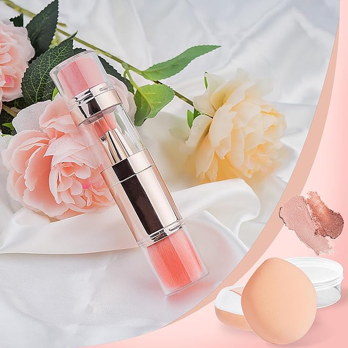 kullder 5-in-1 Makeup Brush Travel Makeup Brush set Dual Ended Mini Makeup Brush Pen Foundation Powder Concealer Shadow Blush Makeup Brushes with 2 Sponge Puff Womens Gift Idea for Beauty Lover-BrightBean Baby