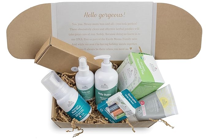 Earth Mama Pregnancy Pampering Gift Set|Organic Body Wash, Belly Butter, Lip Balm Set, Mini Deodorant Pack, Herbal Tea, Belly Oil & Sunscreen, 7 Pcs-BrightBean Baby