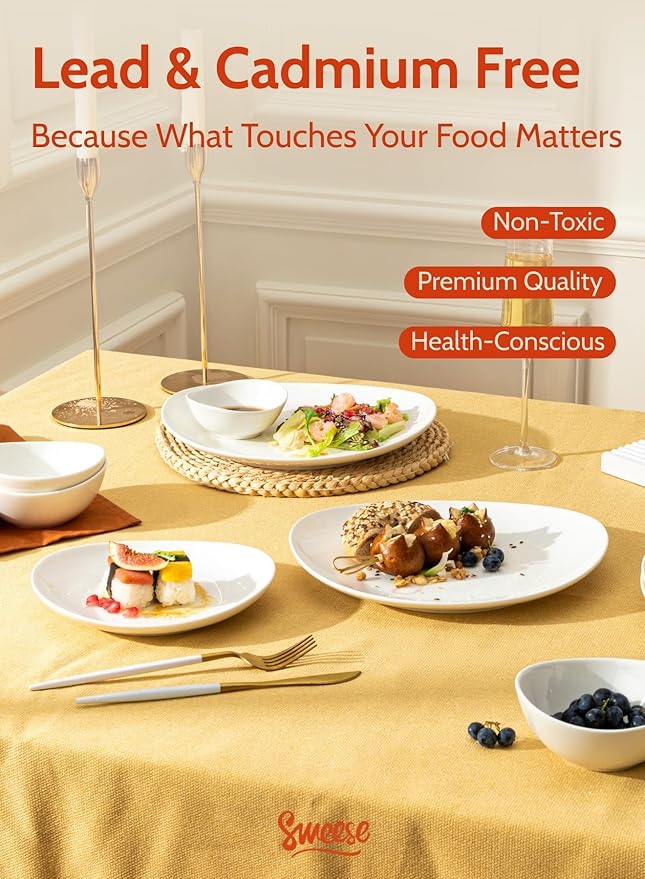 Sweese Porcelain 7.8 Inch Dessert Plates Set of 6 - White Salad Plates, Appetizer Plates, Small Plates - Dishwasher, Microwave, Oven Safe, Smooth Glaze, Scratch Resistant