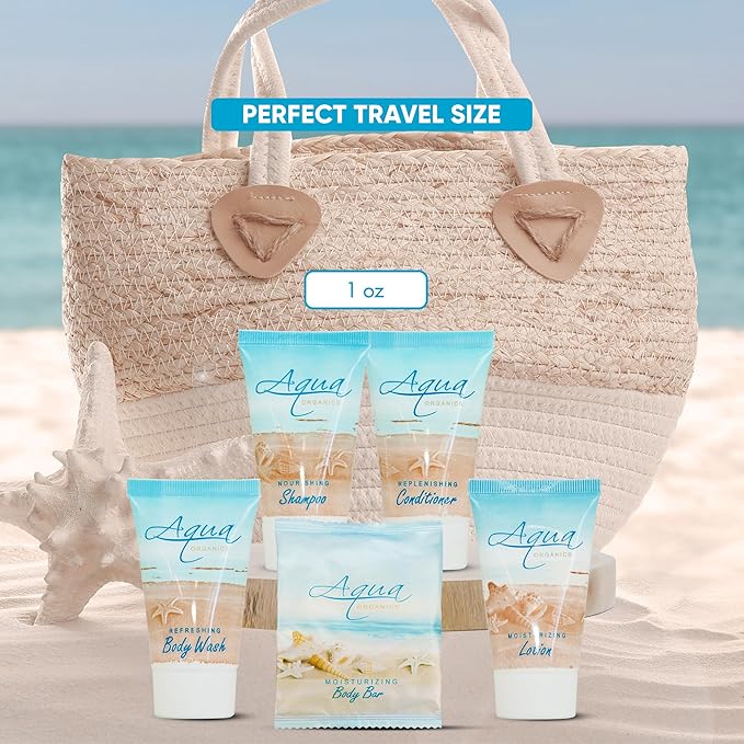 Aqua Organics Hotel Soaps and Toiletries Bulk Set | 1oz Hotel Shampoo & Conditioner, Body Wash, Body Lotion & 1oz Bar Soap Travel Size | Half Pallet 21 cases with 300 units each - 6,300 pieces-BrightBean Baby