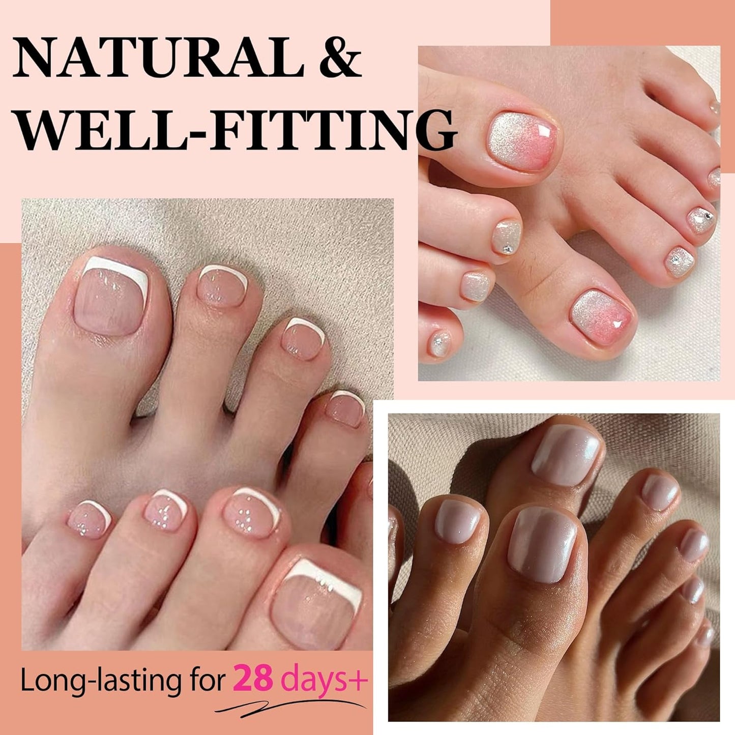 Short Toe Nail Tips Square Toe Nail Press Ons Full Matte 504pcs Full Cover Toenail Press On Nails Smoothly Curved for Any Toenail Shapes Easily DIY Salon, 12 Sizes Toe Acrylic Nails, Luckyfairy-BrightBean Baby