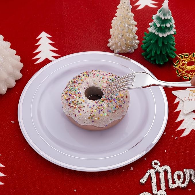 Liacere 200 Pack Silver Plastic Forks - 7.4 inch Heavy Duty Forks - Heavyweight Disposable Forks - Silver Plastic Silverware for Catering, Parties, Dinners for Christmas