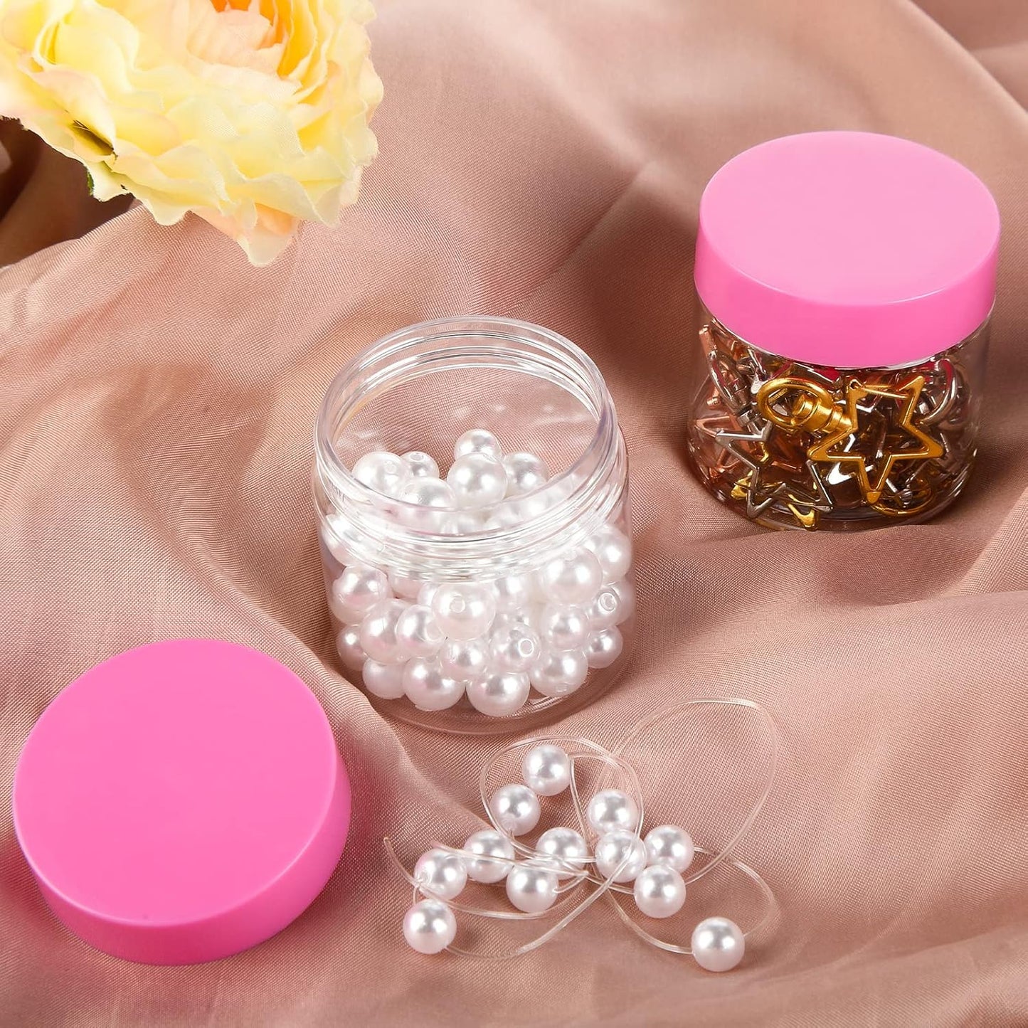 SATINIOR 100 Pcs Plastic Jars with Lids Small Containers Lids Wide Mouth Small Plastic Containers for Lotion Cream Rhinestones Body Butters Travel Storage(2 oz,Pink)-BrightBean Baby