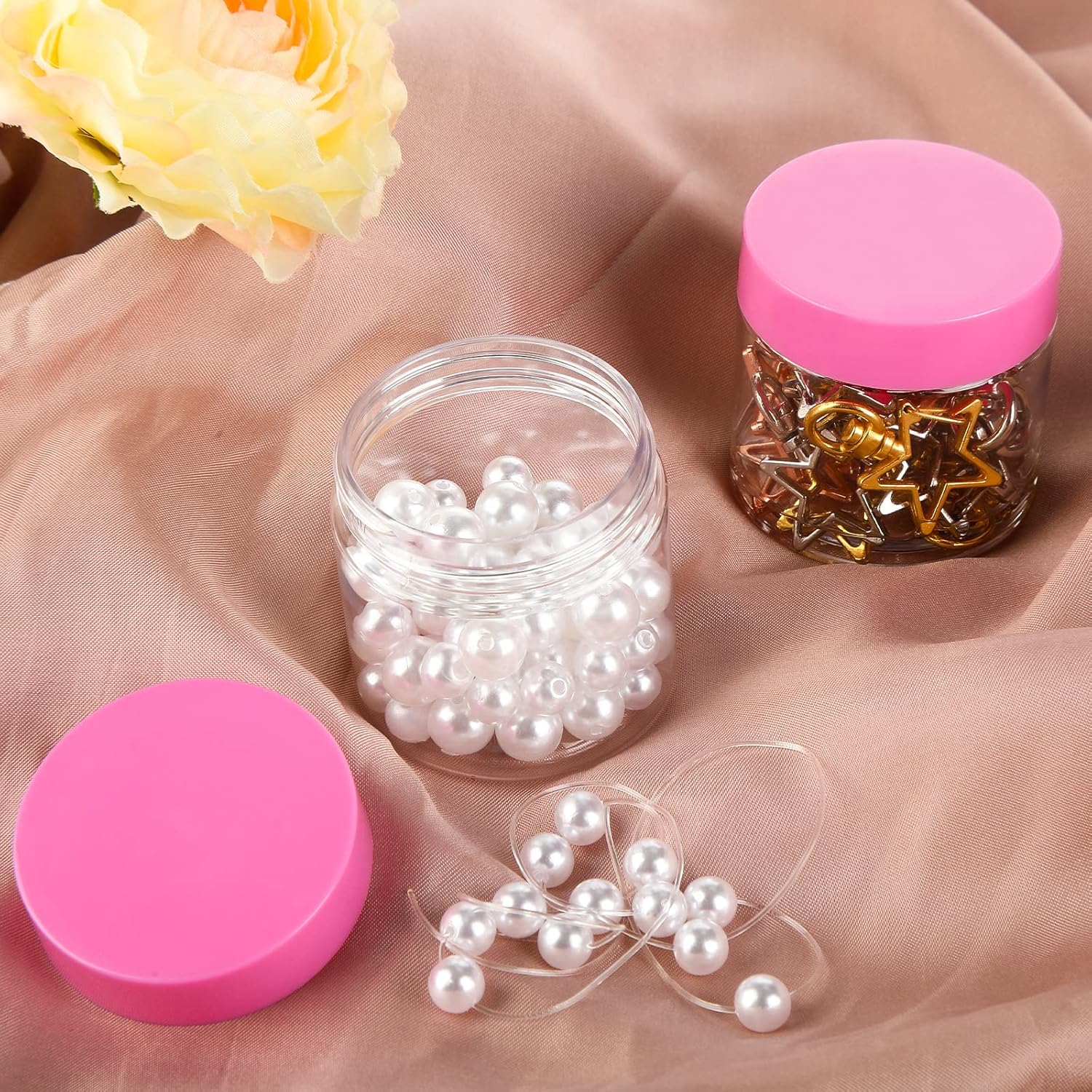 SATINIOR 100 Pcs Plastic Jars with Lids Small Containers Lids Wide Mouth Small Plastic Containers for Lotion Cream Rhinestones Body Butters Travel Storage(2 oz,Pink)-BrightBean Baby