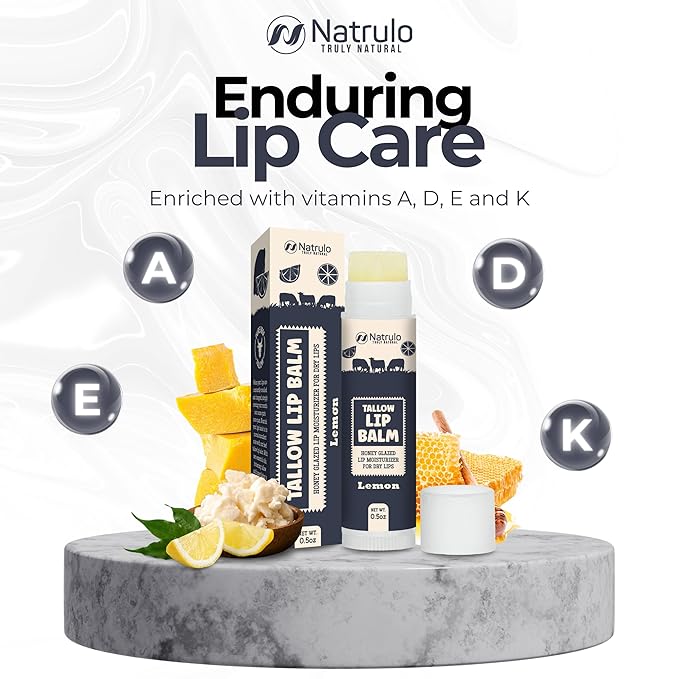 Beef Tallow Lip Balm – Natural Tallow Beeswax Chapstick – Hydrating Moisturizer Grass Fed Bison Tallow Balm Lip Care – Soothes Chapped, Dry Lips, Sensitive Skin – Long Lasting & Vitamin Rich USA-Made-BrightBean Baby