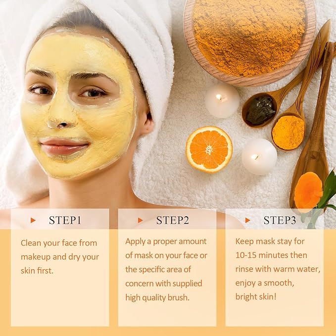 Vitamin C Face Mask with Kaolin Clay and Turmeric for Dark Spots, Dull Skin, Skincare Facial Mask for Controlling Oil and Refining Pores 5.29 Oz-BrightBean Baby